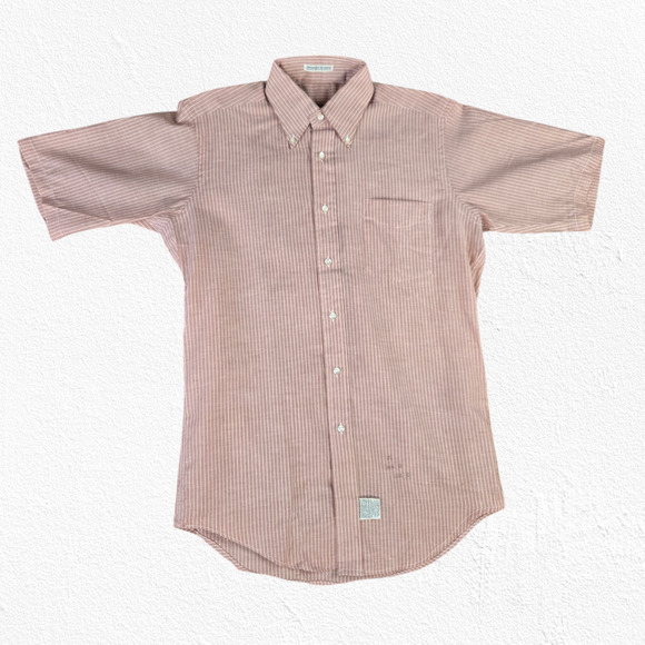 60s Vintage Red Striped Retro Workwear Short Sleeve Button Down Size Medium - Picture 1 of 8